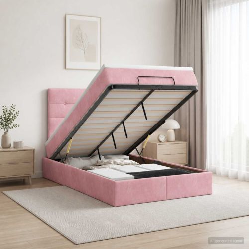 Отоман с матрак и LED с LED ленти Розово 120 x 190 cm Кадифе