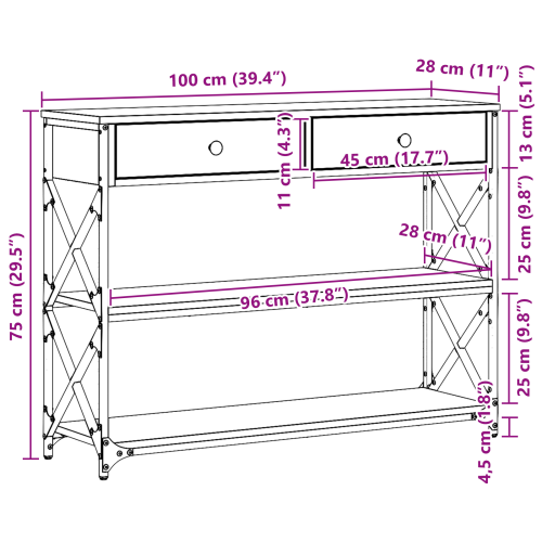 Конзолна маса Старо дърво 100 x 28 x 75 см