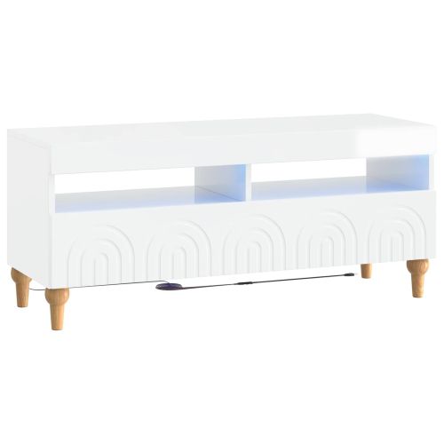 LED телевизионен кабинет ALKMAAR 100 x 35 x 43 см Бял гланц