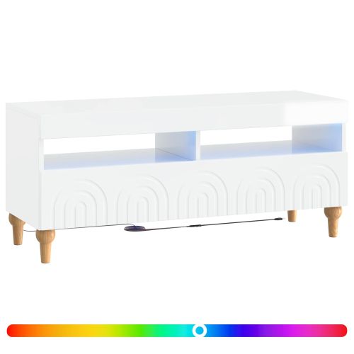 LED телевизионен кабинет ALKMAAR 100 x 35 x 43 см Бял гланц
