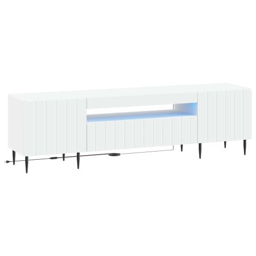 LED телевизионен кабинет Бяло Инженерна дървесина