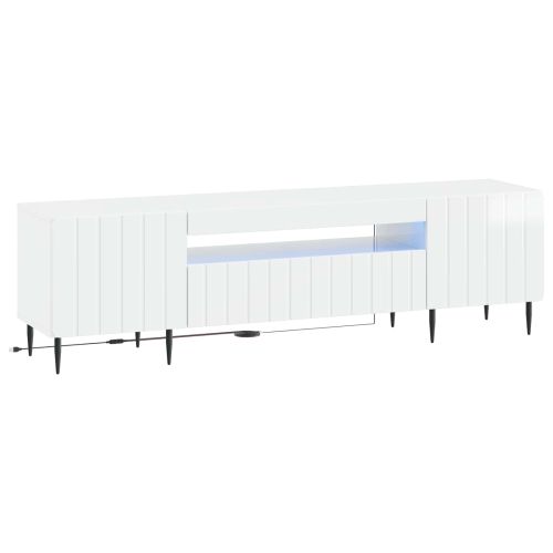 LED телевизионен кабинет Бял гланц Инженерна дървесина