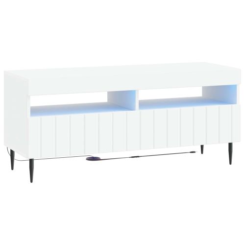 LED телевизионен кабинет Бяло Инженерна дървесина