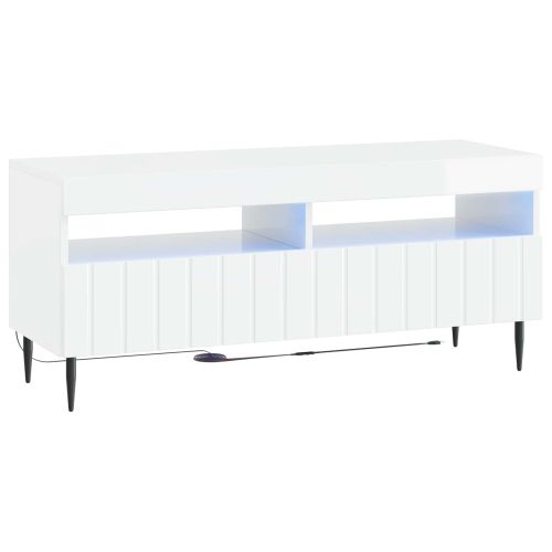 LED телевизионен кабинет Бял гланц Инженерна дървесина