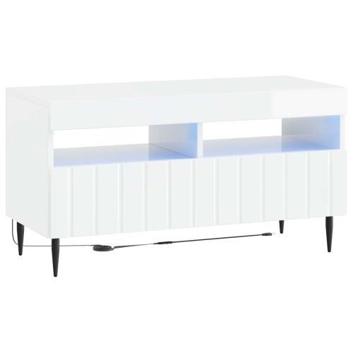 LED телевизионен кабинет Бял гланц Инженерна дървесина