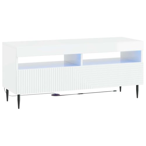 LED телевизионен кабинет HAARLEM 100 x 35 x 43 см Бял гланц