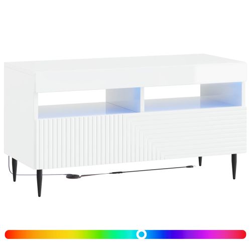 LED телевизионен кабинет HAARLEM 81 x 35 x 43 см Бял гланц
