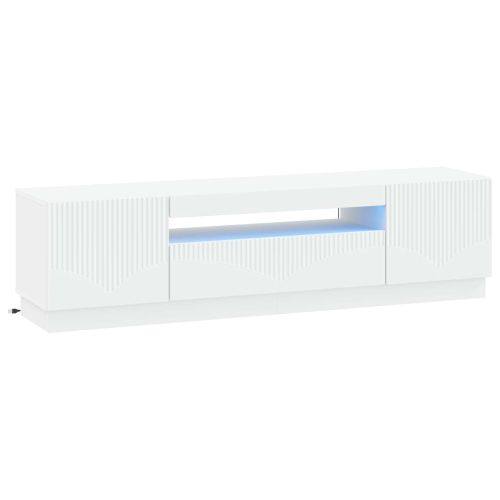 LED телевизионен кабинет Бяло Инженерна дървесина