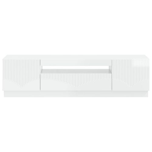 LED телевизионен кабинет Бял гланц Инженерна дървесина