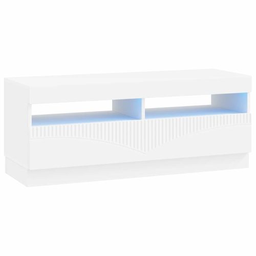 LED телевизионен кабинет Бяло Инженерна дървесина