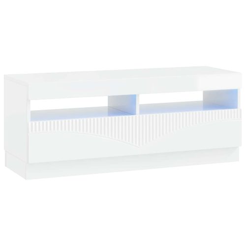 LED телевизионен кабинет Бял гланц Инженерна дървесина