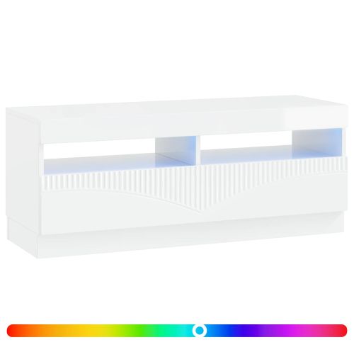LED телевизионен кабинет Бял гланц Инженерна дървесина