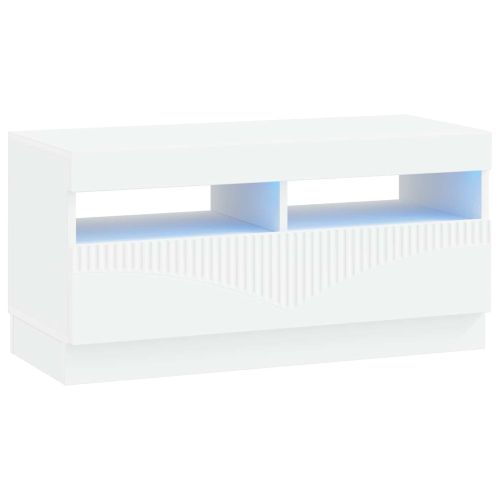 LED телевизионен кабинет Бяло Инженерна дървесина