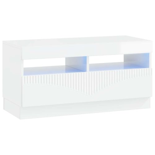 LED телевизионен кабинет Бял гланц Инженерна дървесина