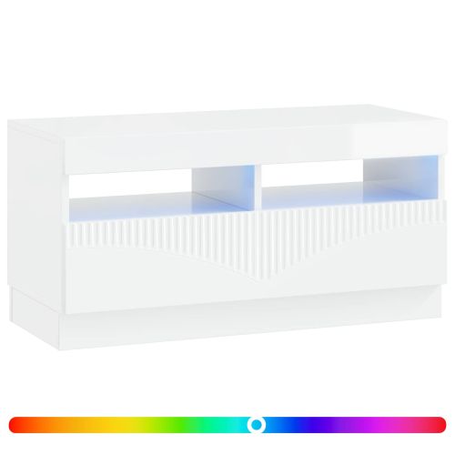 LED телевизионен кабинет Бял гланц Инженерна дървесина