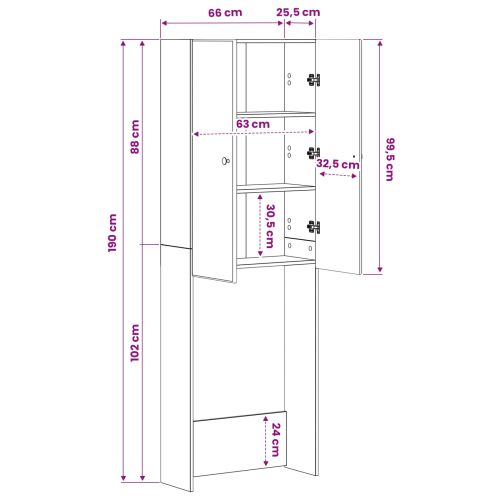Тоалетна Шкаф BREDA Черно 66 x 25,5 x 190 см