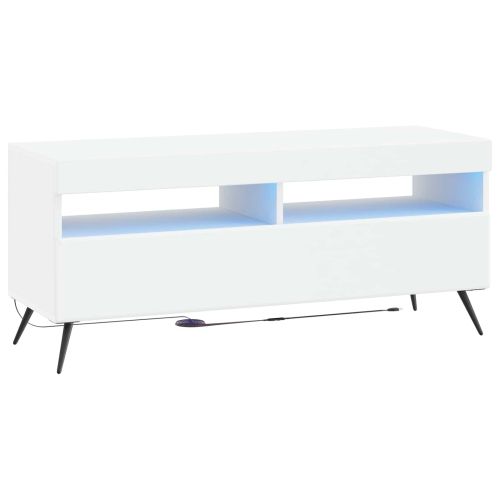 LED телевизионен кабинет Бяло Инженерна дървесина