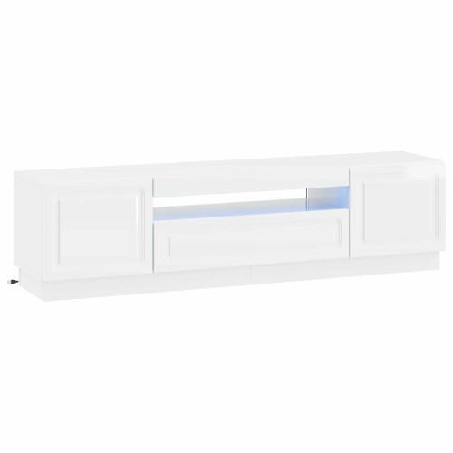 LED телевизионен кабинет Бял гланц Инженерна дървесина