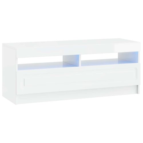 LED телевизионен кабинет Бял гланц Инженерна дървесина