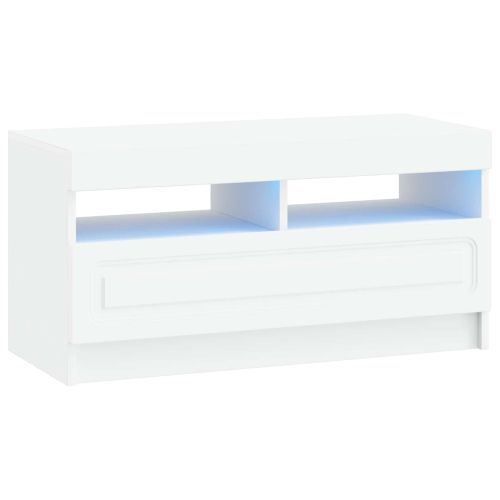 LED телевизионен кабинет Бяло Инженерна дървесина