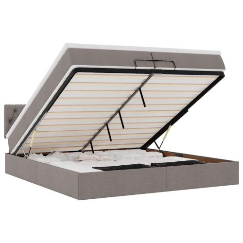 Османска легло с матрак и LED, таупе, 200x200 см, плат