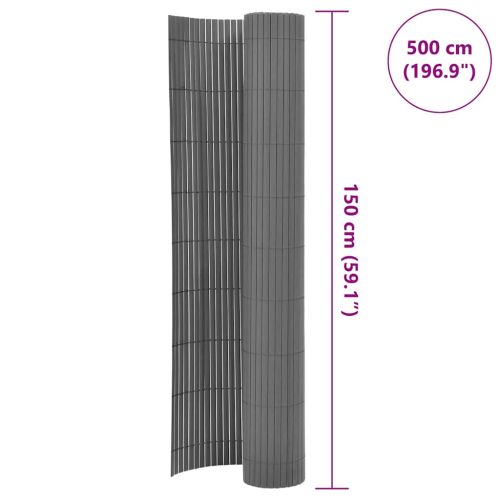 Двустранна градинска ограда, PVC, 150x500 см, сива