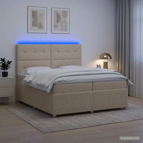 LED легло с матрак с LED ленти Кремаво 200 x 200 cm Текстил