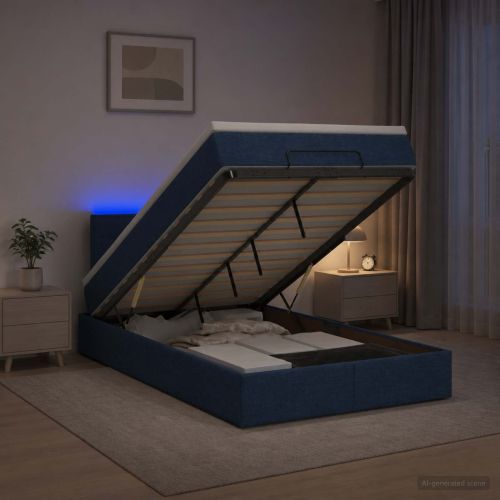 Отоман с матрак и LED с LED ленти Синьо 120 x 200 cm Текстил