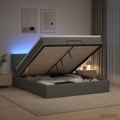 Отоман с матрак и LED с таблото Тъмносиво 140 x 190 cm Текстил
