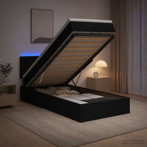 Отоман с матрак и LED с LED ленти Черно 90 x 190 cm Текстил