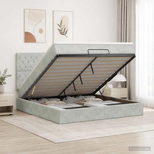 Отоман с матрак и LED с таблото Светлосиво 140 x 190 cm Кадифе
