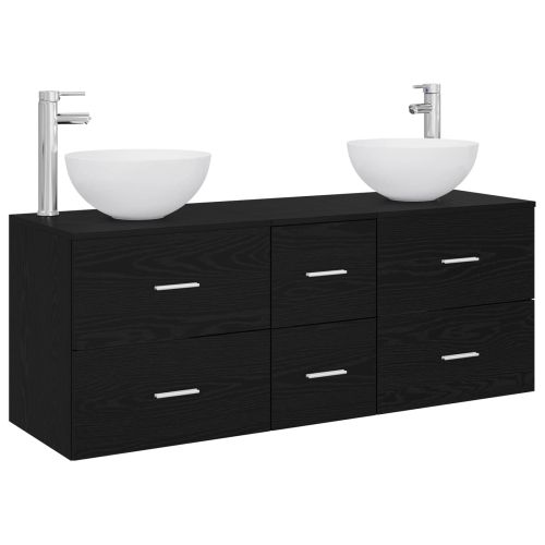 Комплект шкафове за баня 3 бр. Черен дъб 49,5 x 35 x 63 см