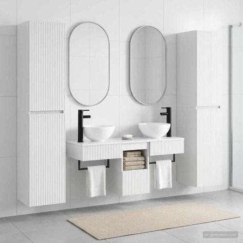 Комплект мебели за баня 5 бр. Бял гланц 33 x 34,5 x 160 см