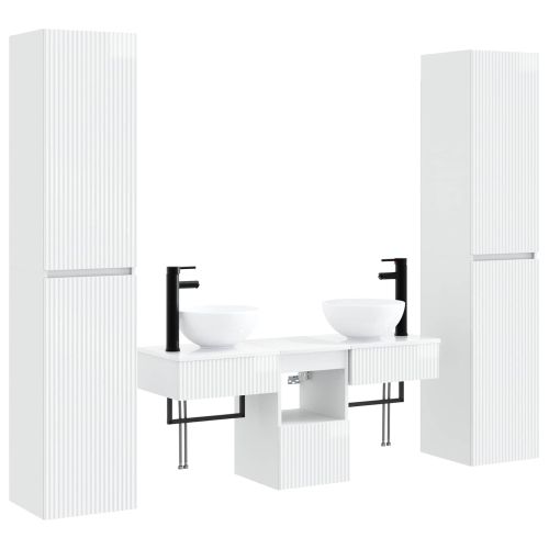 Комплект мебели за баня 5 бр. Бял гланц 33 x 34,5 x 160 см