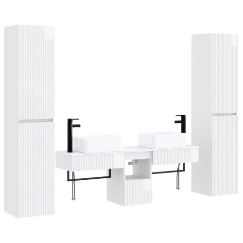 Комплект мебели за баня 5 бр. Бял гланц 33 x 34,5 x 160 см