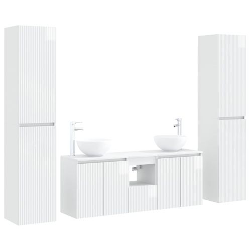 Комплект мебели за баня 5 бр. Бял гланц 33 x 34,5 x 160 см