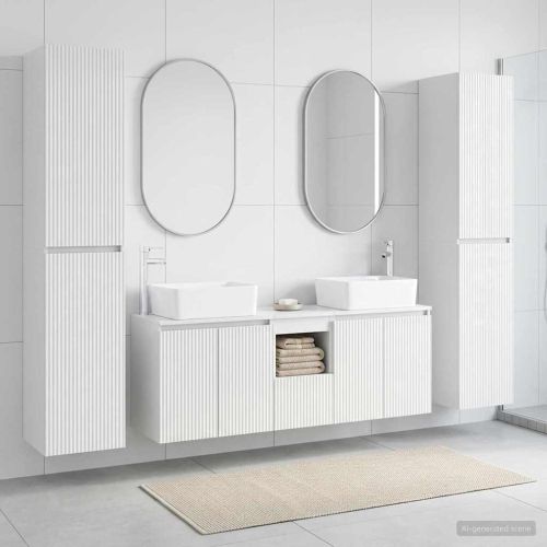 Комплект мебели за баня 5 бр. Бял гланц 33 x 34,5 x 160 см