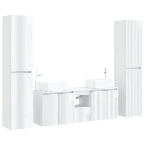 Комплект мебели за баня 5 бр. Бял гланц 33 x 34,5 x 160 см