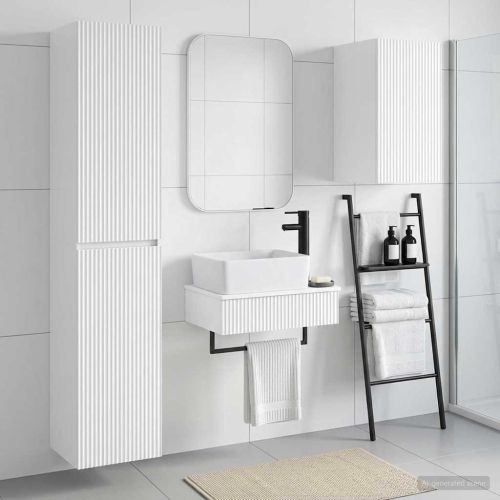 Комплект мебели за баня 3 бр. Бял гланц 33 x 34,5 x 160 см