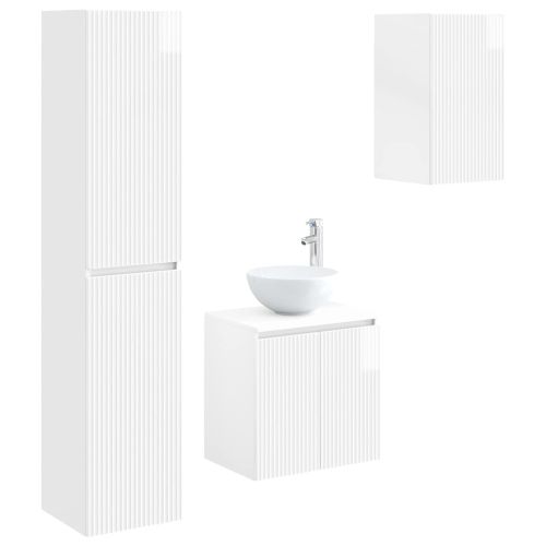 Комплект мебели за баня 3 бр. Бял гланц 33 x 34,5 x 160 см