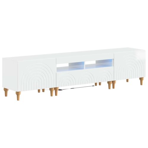 3 части LED ТВ шкаф Бял гланц Инженерна дървесина