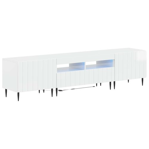 5 части LED ТВ шкаф Бял гланц Инженерна дървесина