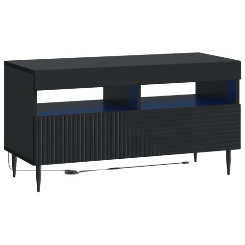3 части LED ТВ шкаф Черно Инженерна дървесина