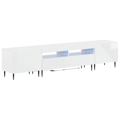 3 части LED ТВ шкаф Бял гланц Инженерна дървесина