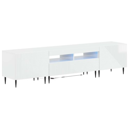 3 части LED ТВ шкаф Бял гланц Инженерна дървесина