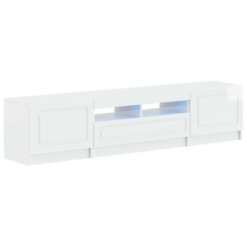 5 части LED ТВ шкаф Бял гланц Инженерна дървесина