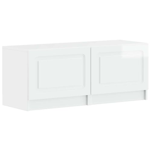 5 части LED ТВ шкаф Бял гланц Инженерна дървесина