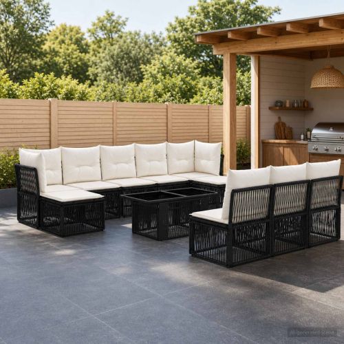 Градински Софа Комплект 11 бр. Черно полиратан