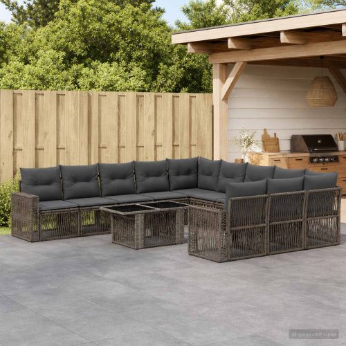 Градински Софа Комплект 12 бр. Сив и тъмен сив полиратан