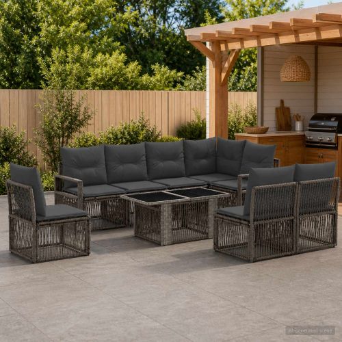 Градински Софа Комплект 9 бр. Сив и тъмен сив полиратан